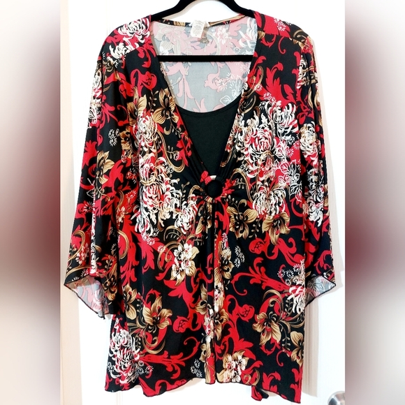 Flowy layered multi color plus size womens blouse V Hem Size 2X - Picture 1 of 8